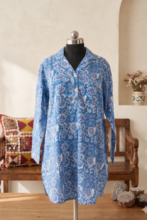 🌸 Handblock Floral Cotton Kaftan Top – Relaxed Fit Boho Tunic 🌸