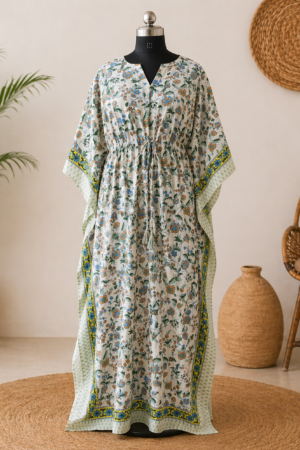 🌸 Handblock Floral Cotton Kaftan Top – Relaxed Fit Boho Tunic 🌸