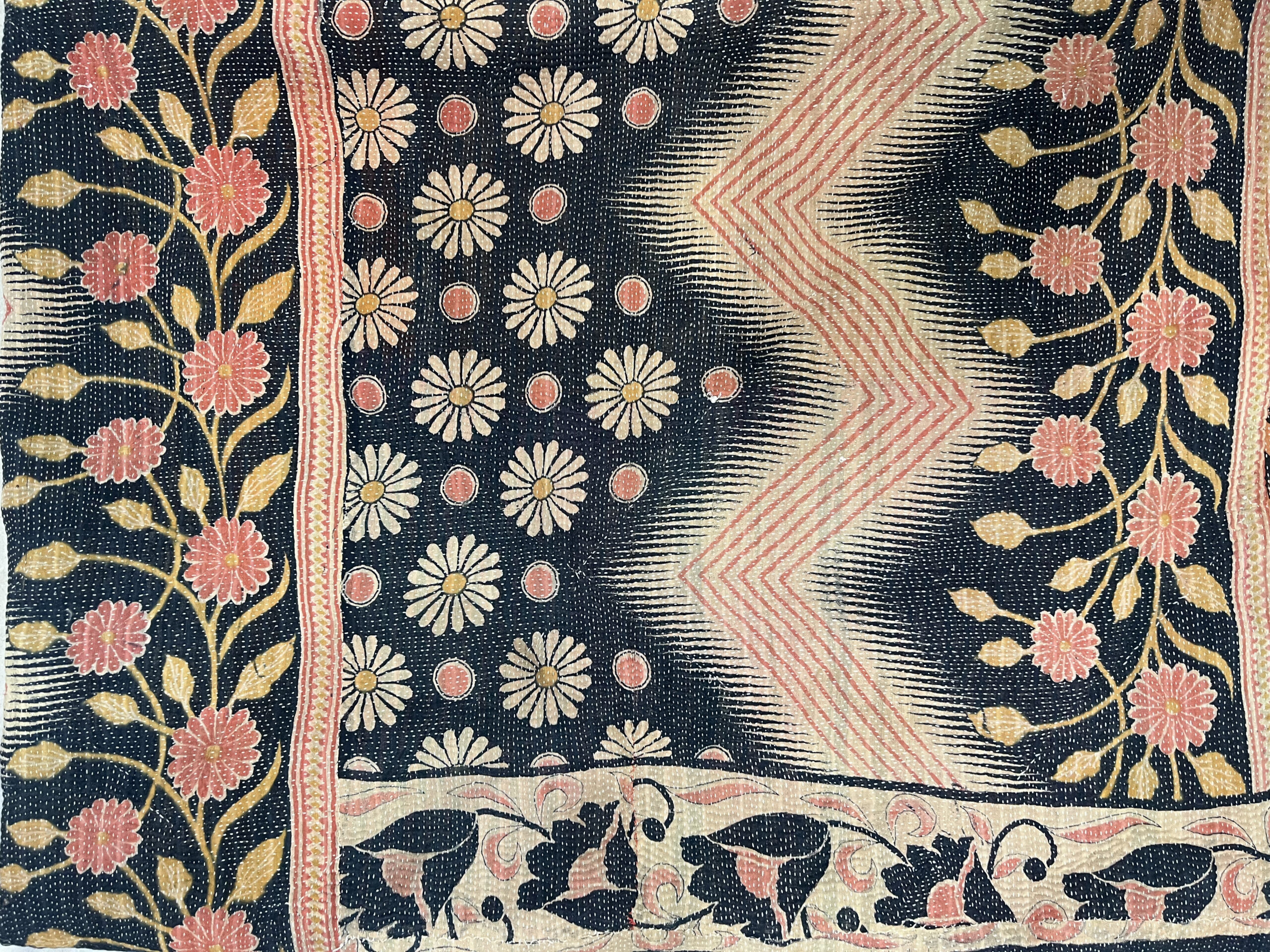 Vintage Floral Kantha Quilt - Indian Bohemian Throw, Bedspread - Image 2