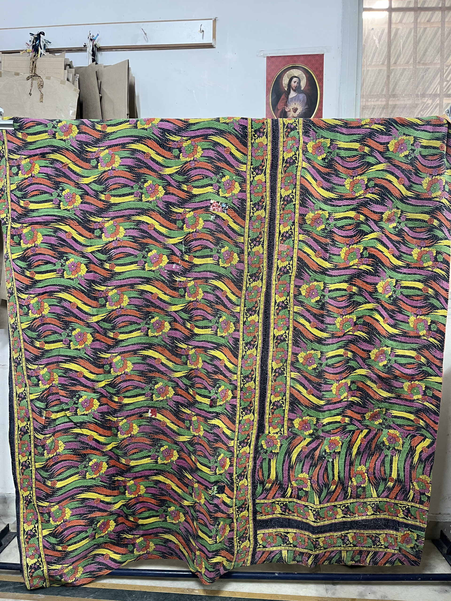 Vintage Floral Kantha Quilt - Indian Bohemian Throw, Bedspread - Image 6