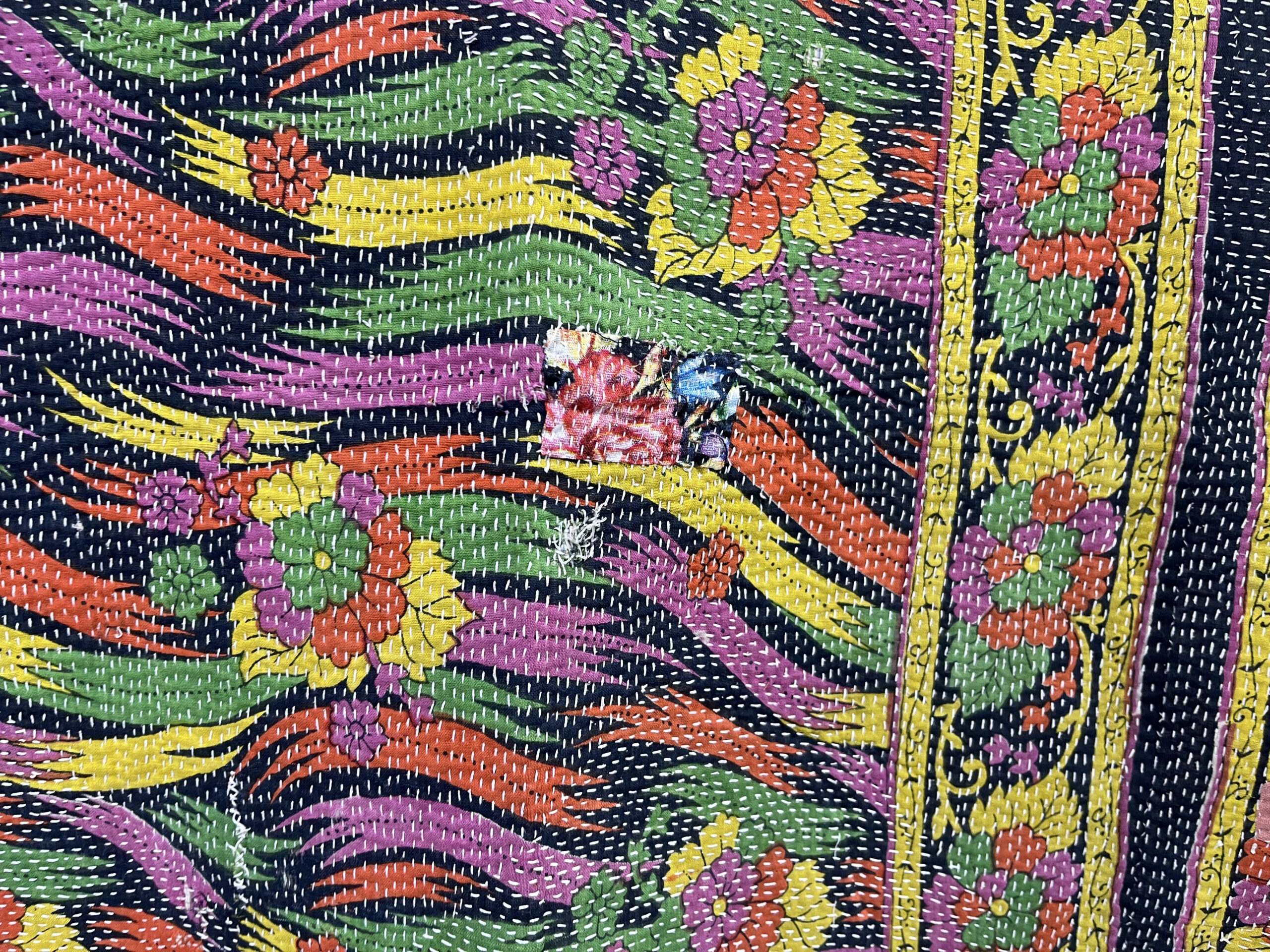 Vintage Floral Kantha Quilt - Indian Bohemian Throw, Bedspread - Image 5
