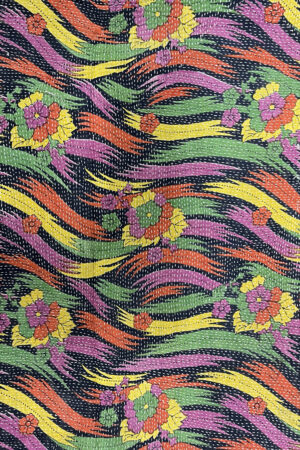 Vintage Floral Kantha Quilt - Indian Bohemian Throw, Bedspread