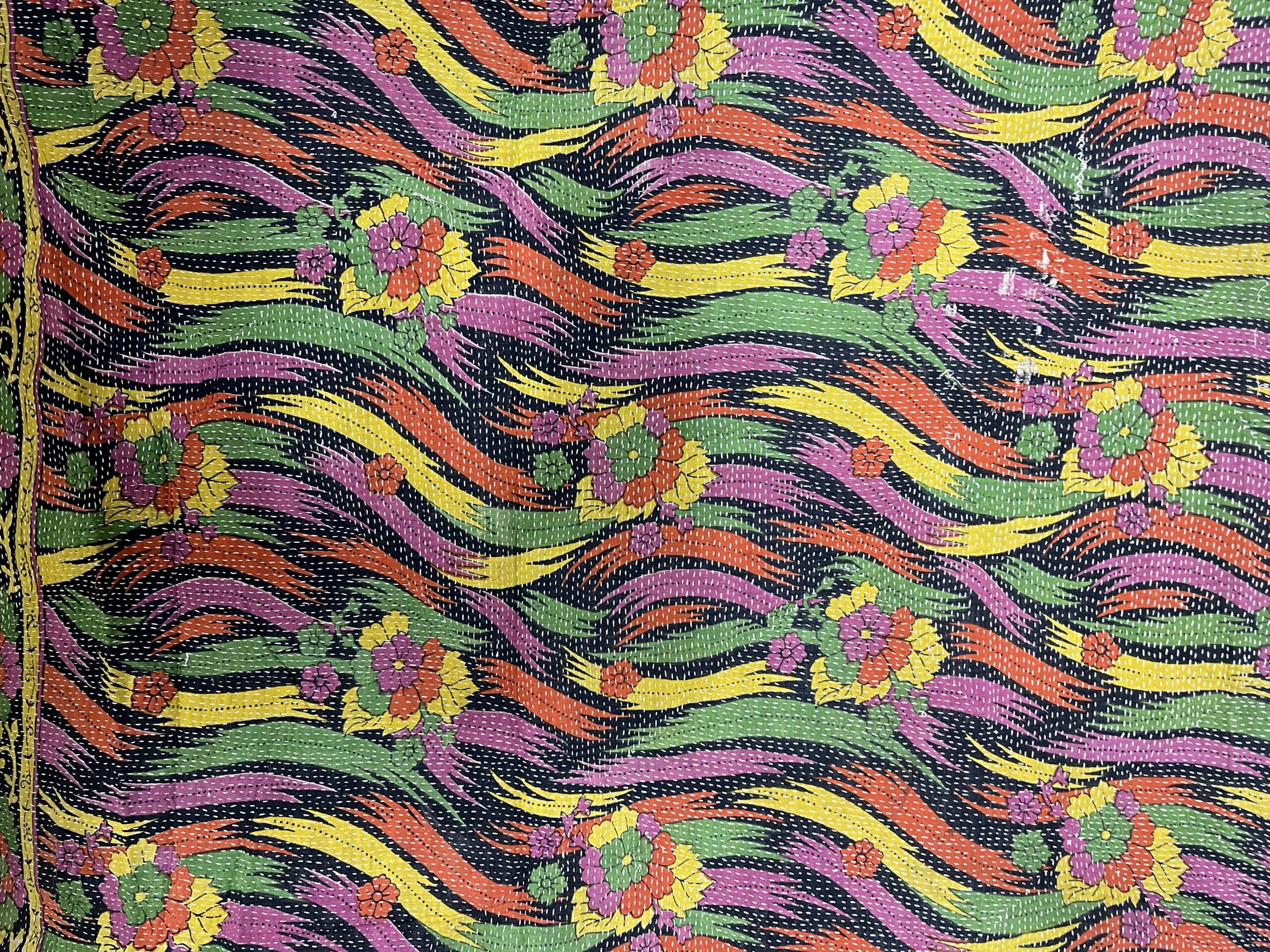 Vintage Floral Kantha Quilt - Indian Bohemian Throw, Bedspread