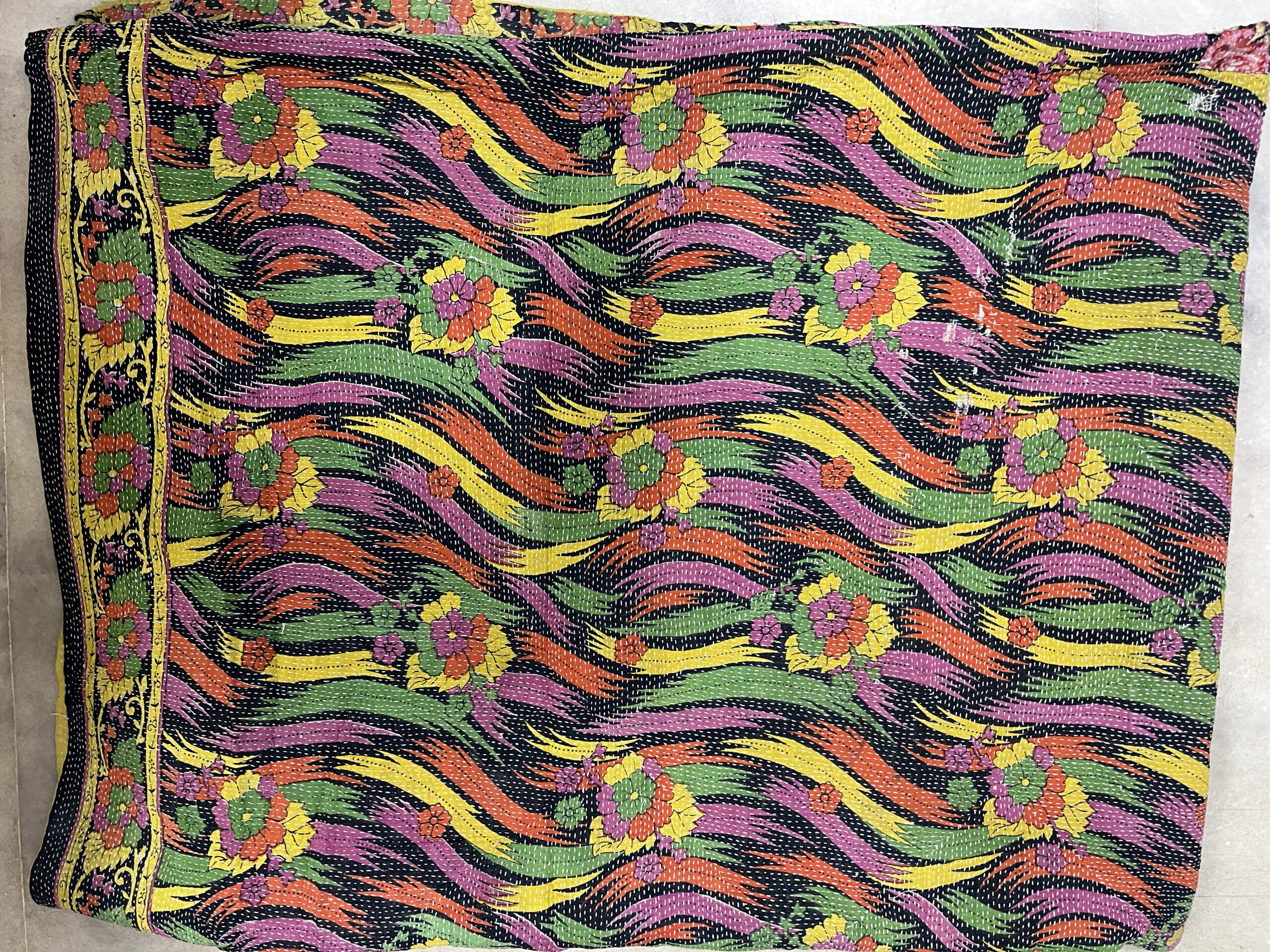 Vintage Floral Kantha Quilt - Indian Bohemian Throw, Bedspread - Image 2
