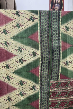Vintage Floral Kantha Quilt - Indian Bohemian Throw, Bedspread